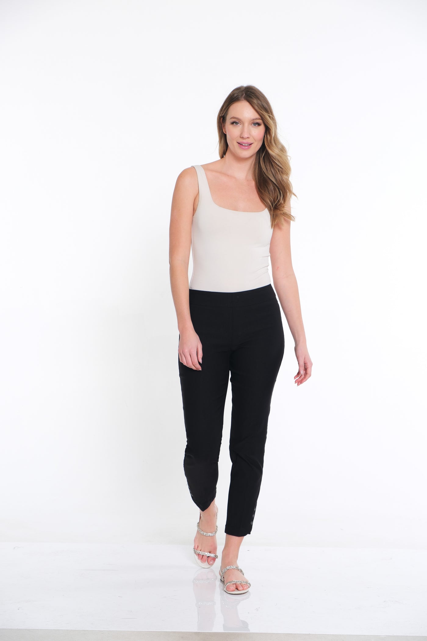 PULL-ON ANKLE PANT with BUTTON TULIP HEM - Black