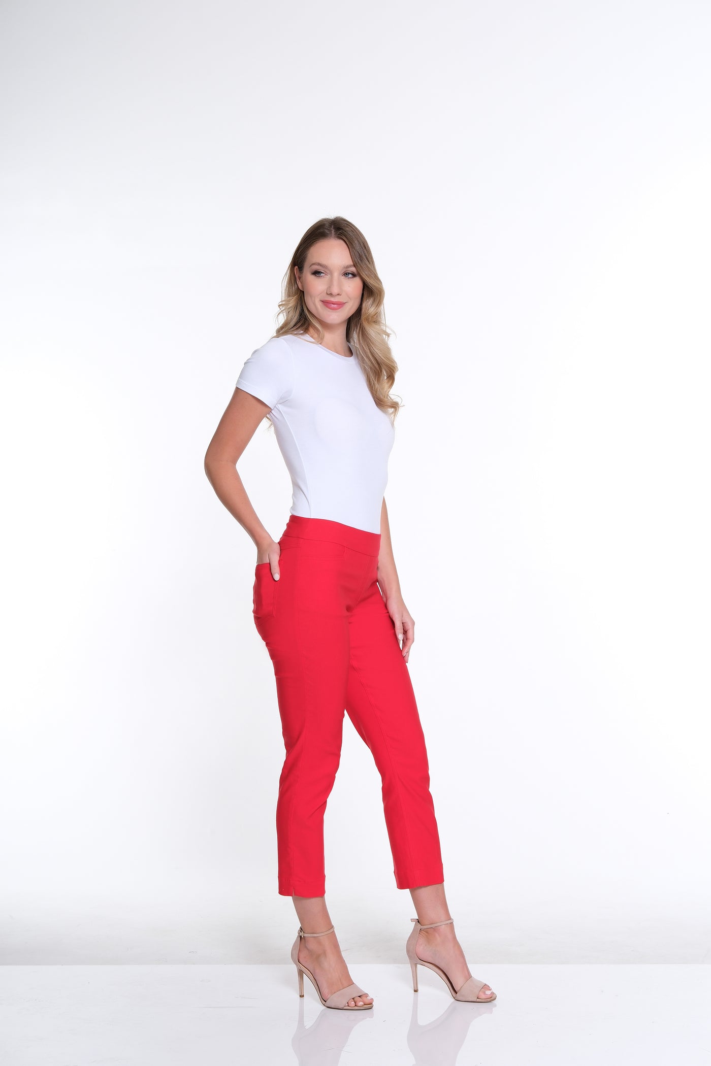 Pull-On Crop Pant With Real Front & Back Pockets - Red