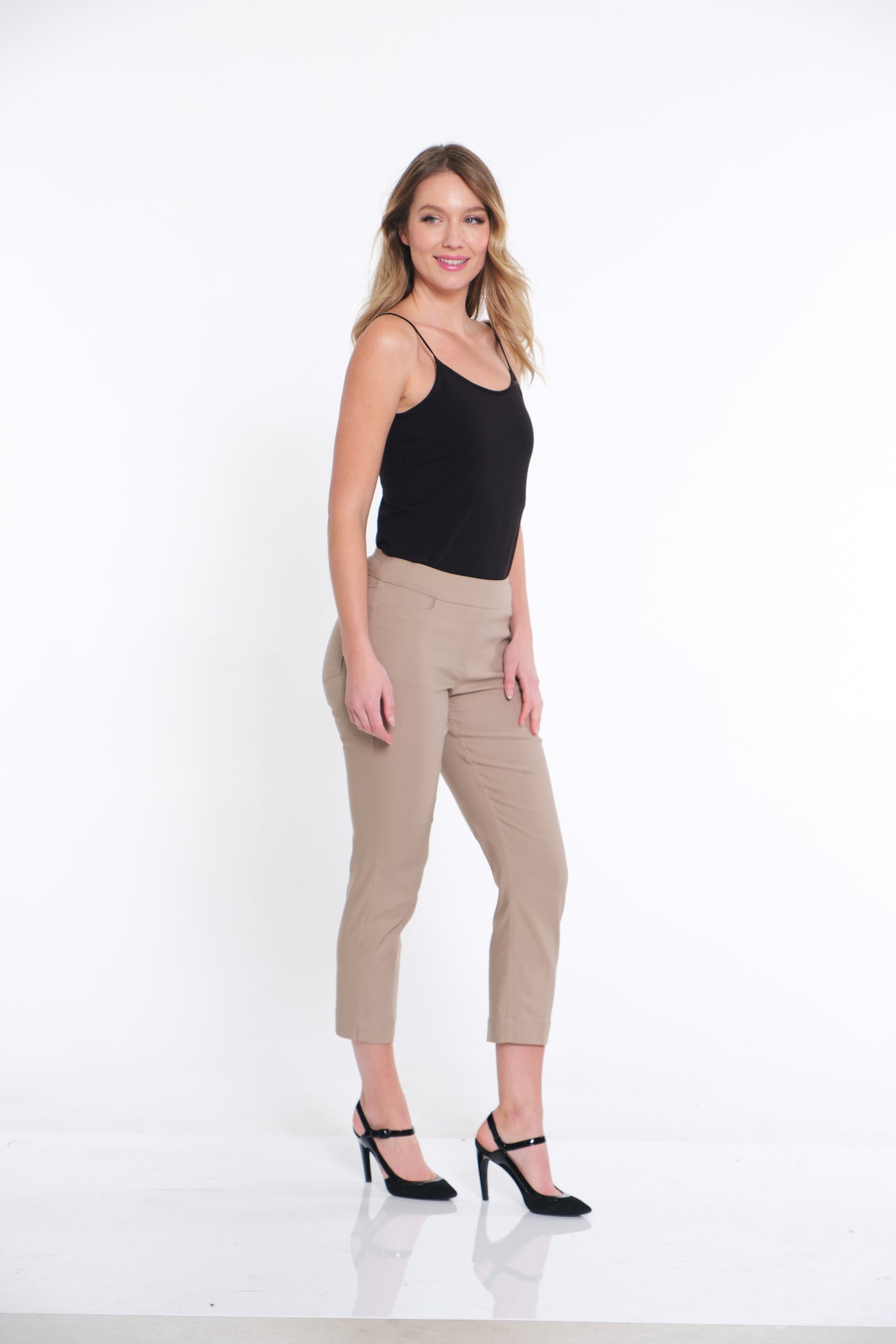 Pull-On Crop Pant With Real Front & Back Pockets - Stone