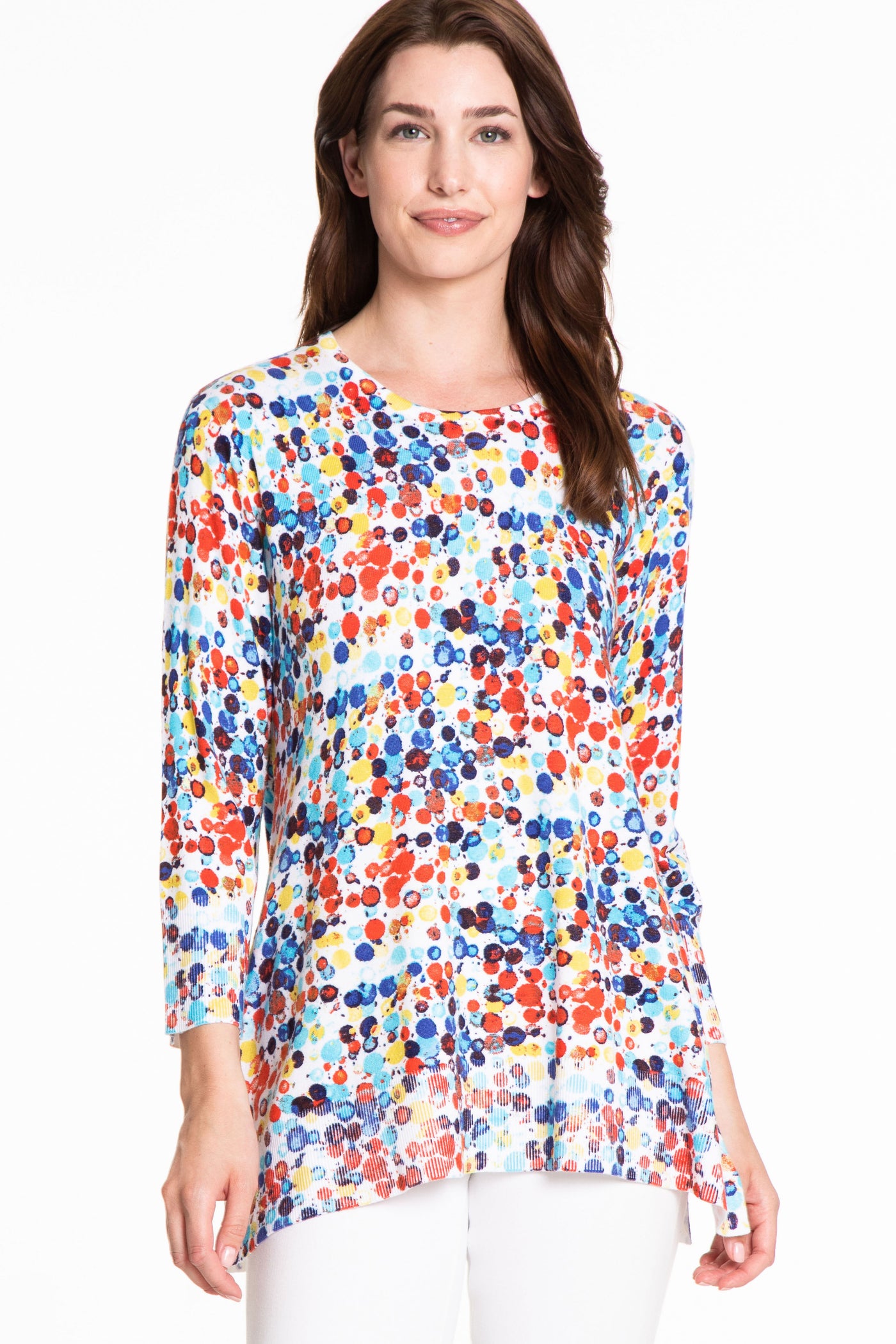 Print Sweater Knit Top - Dot Multi