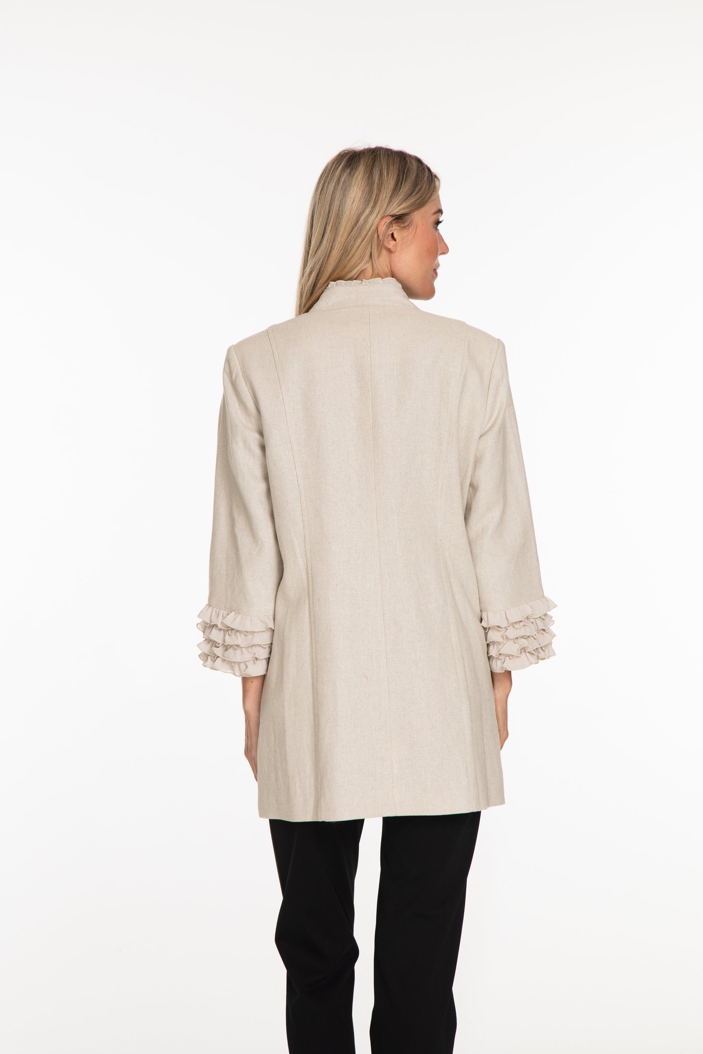 Linen Blend Jacket with Shirred Trim - Natural