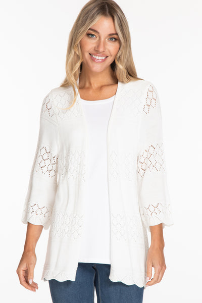Bell Sleeve Crochet Cardigan - White