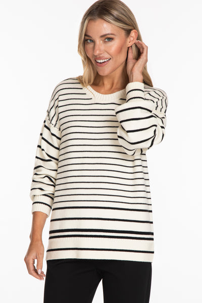 Striped Ribbed Knit Top - Black