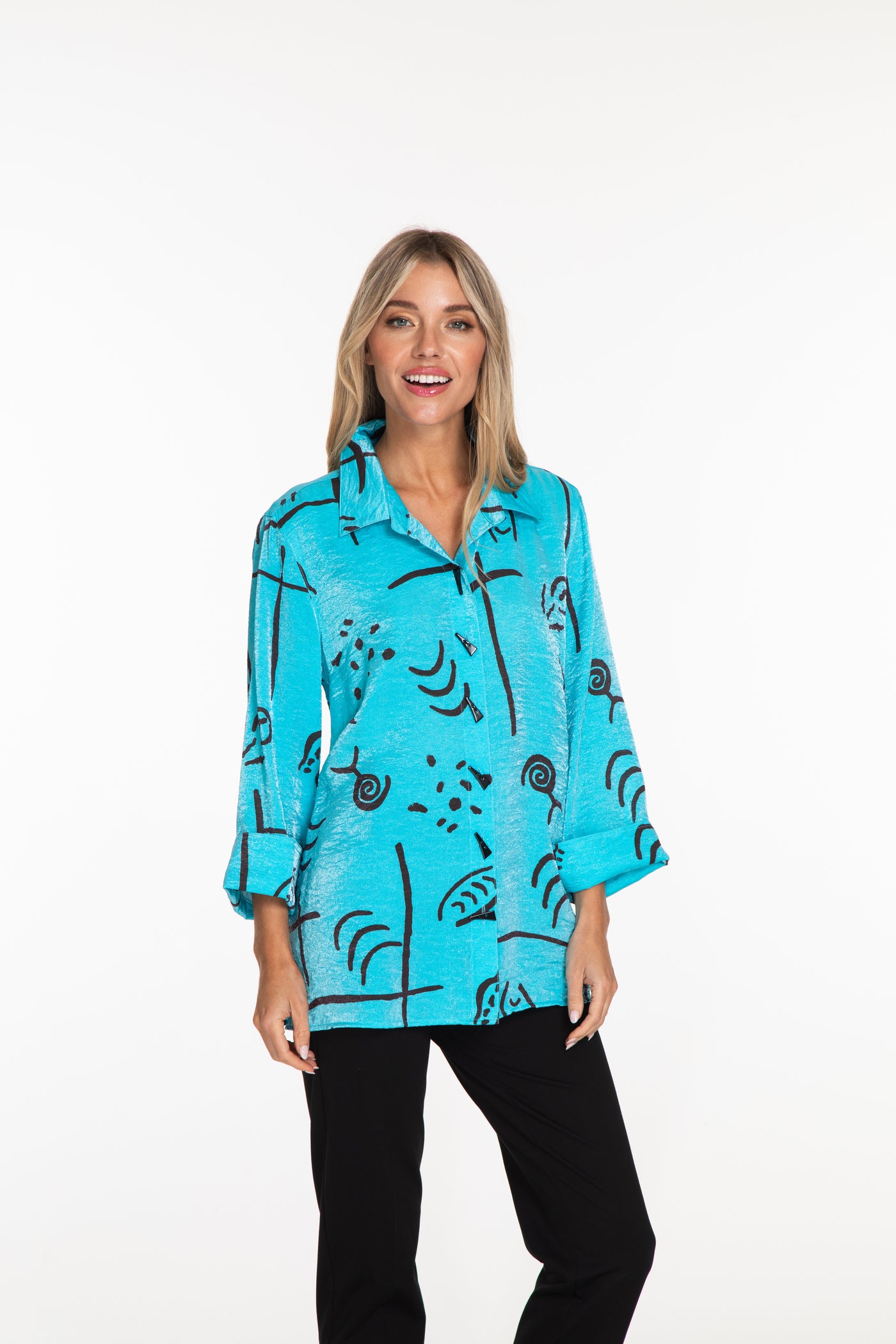 Print Shimmer Shirt - Soft Turquoise
