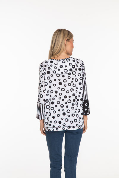 Dot & Stripe Print Knit Top - Women's - White