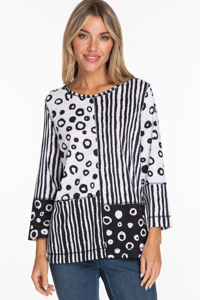 Dot & Stripe Print Knit Top - Women's - White