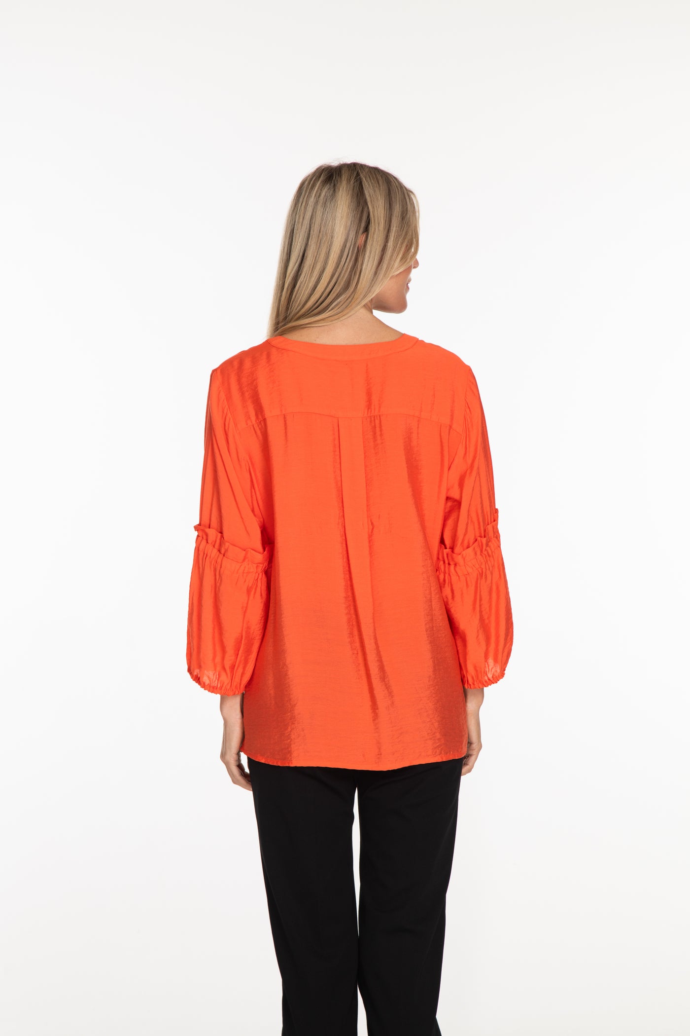 Bell Sleeve Crinkle Woven Top - Coral