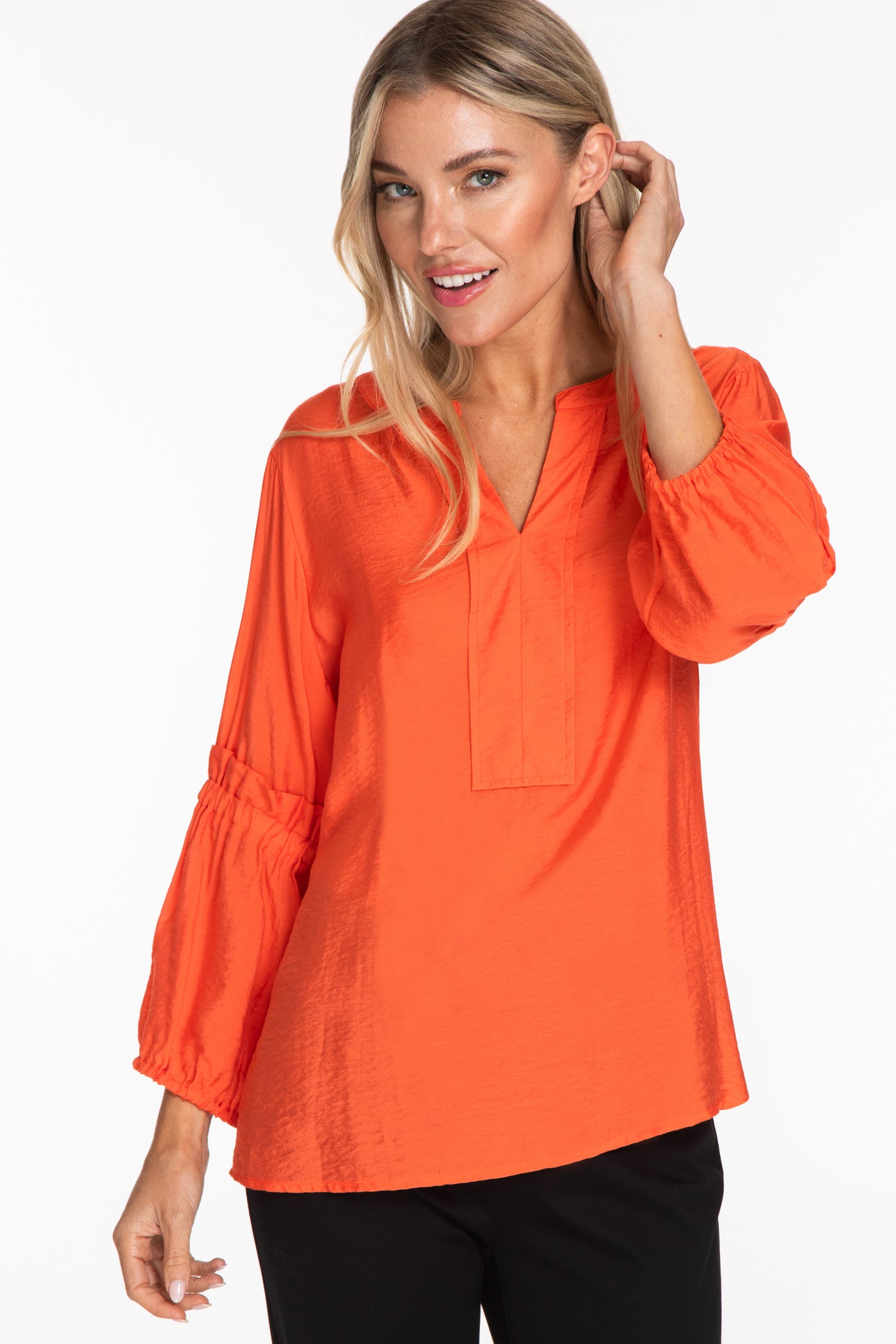 Bell Sleeve Crinkle Woven Top - Women's - Coral
