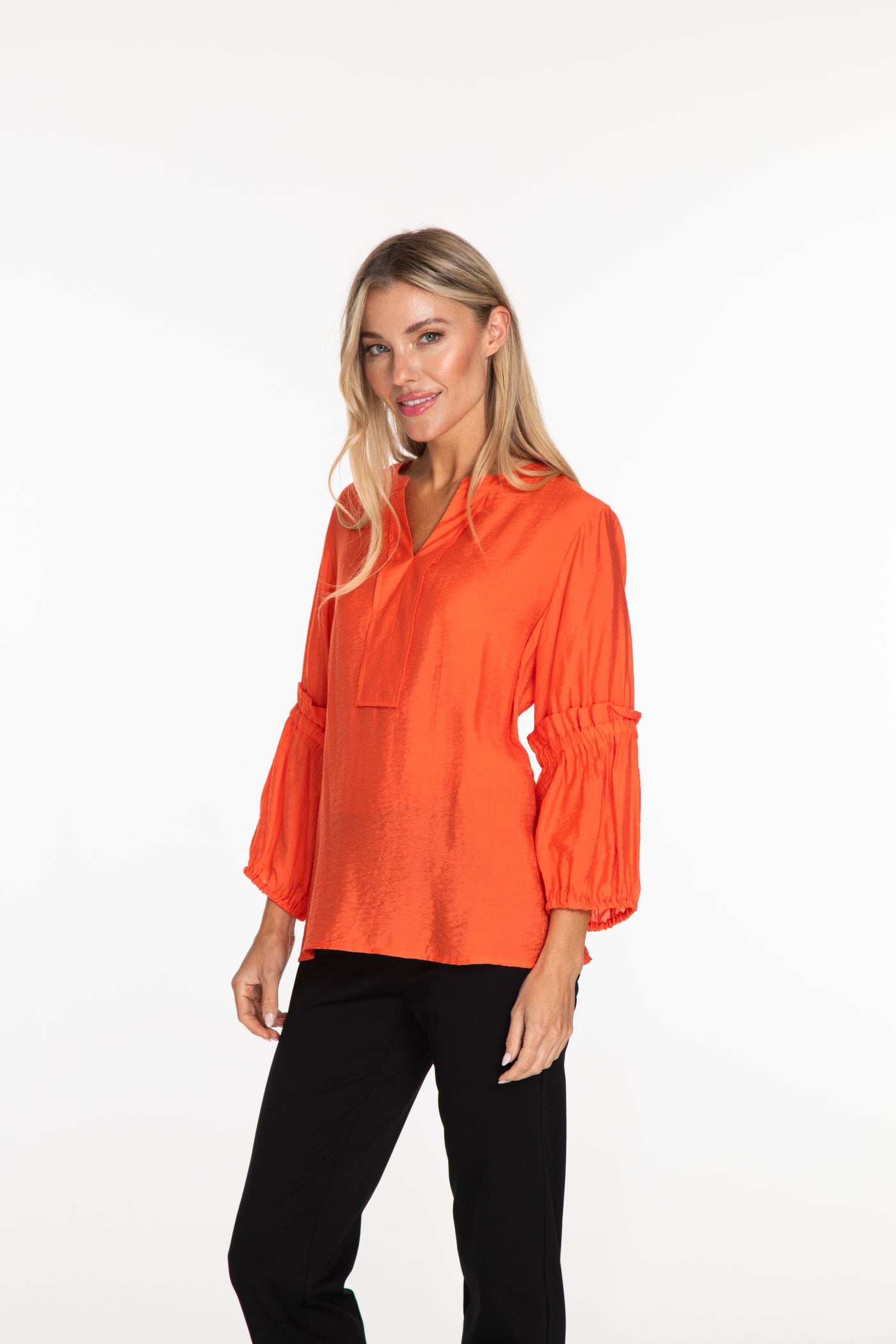 Bell Sleeve Crinkle Woven Top - Coral