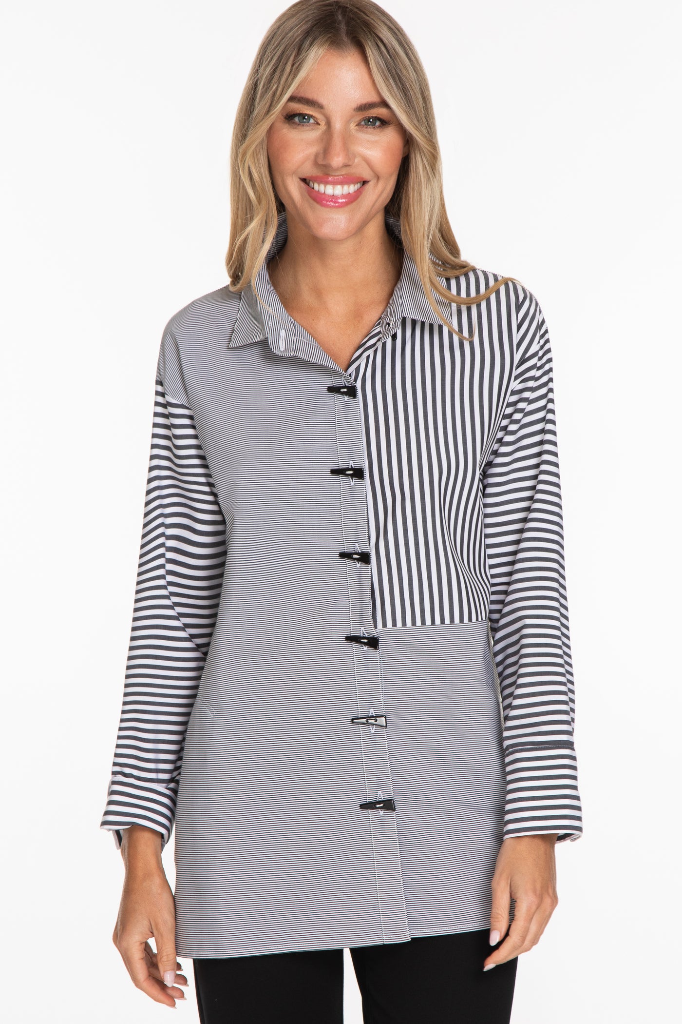Striped Poplin Shirt - Black