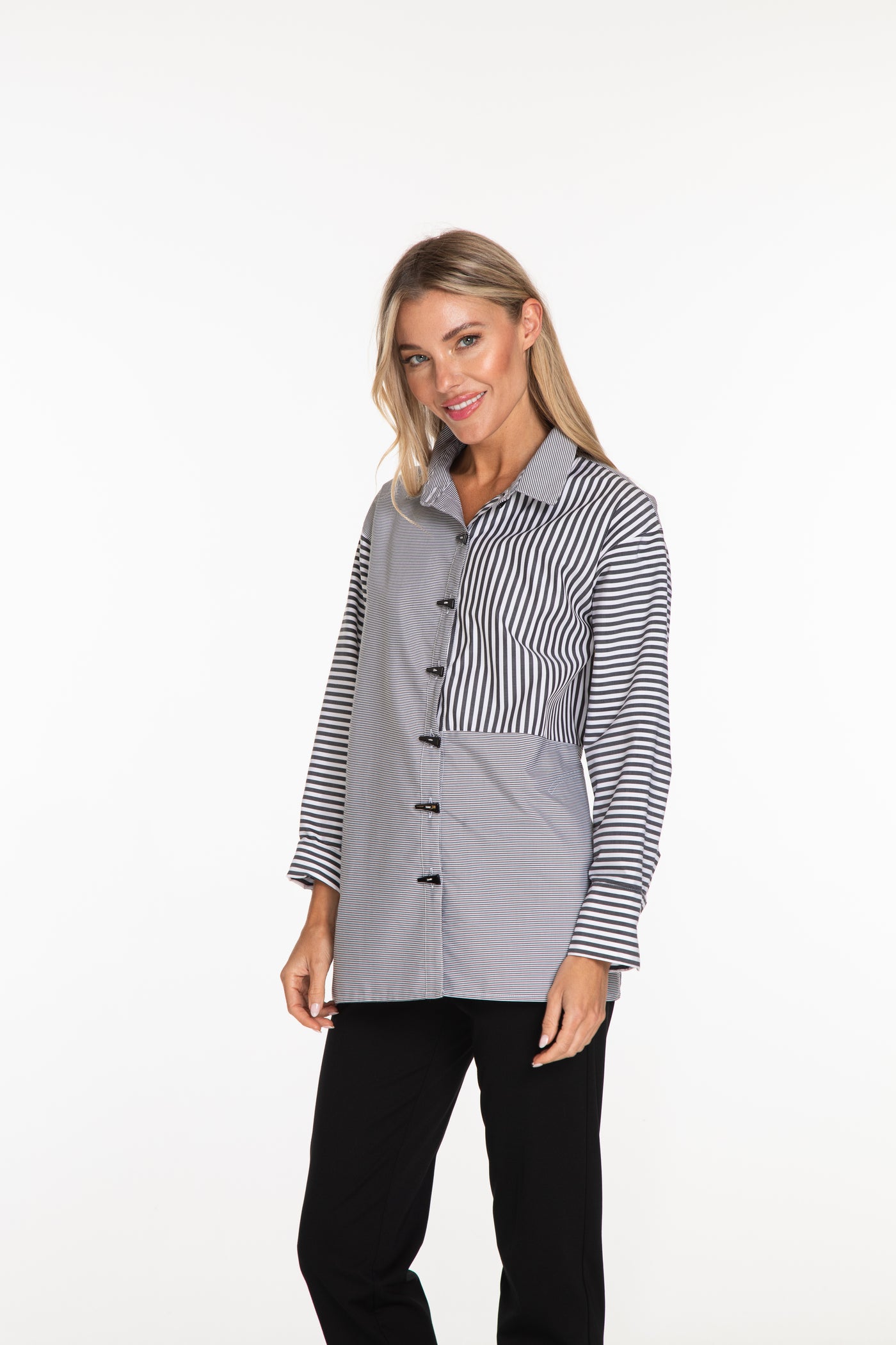 Striped Poplin Shirt - Women's - Black