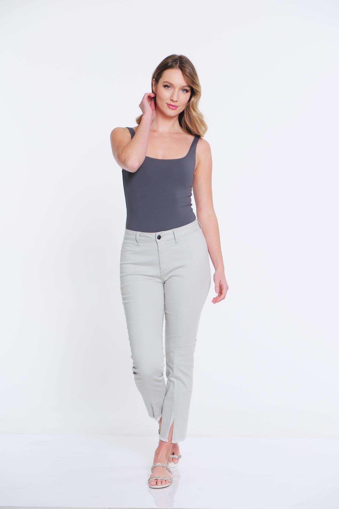 Center Seamed Denim Ankle Jean - Light Grey Denim