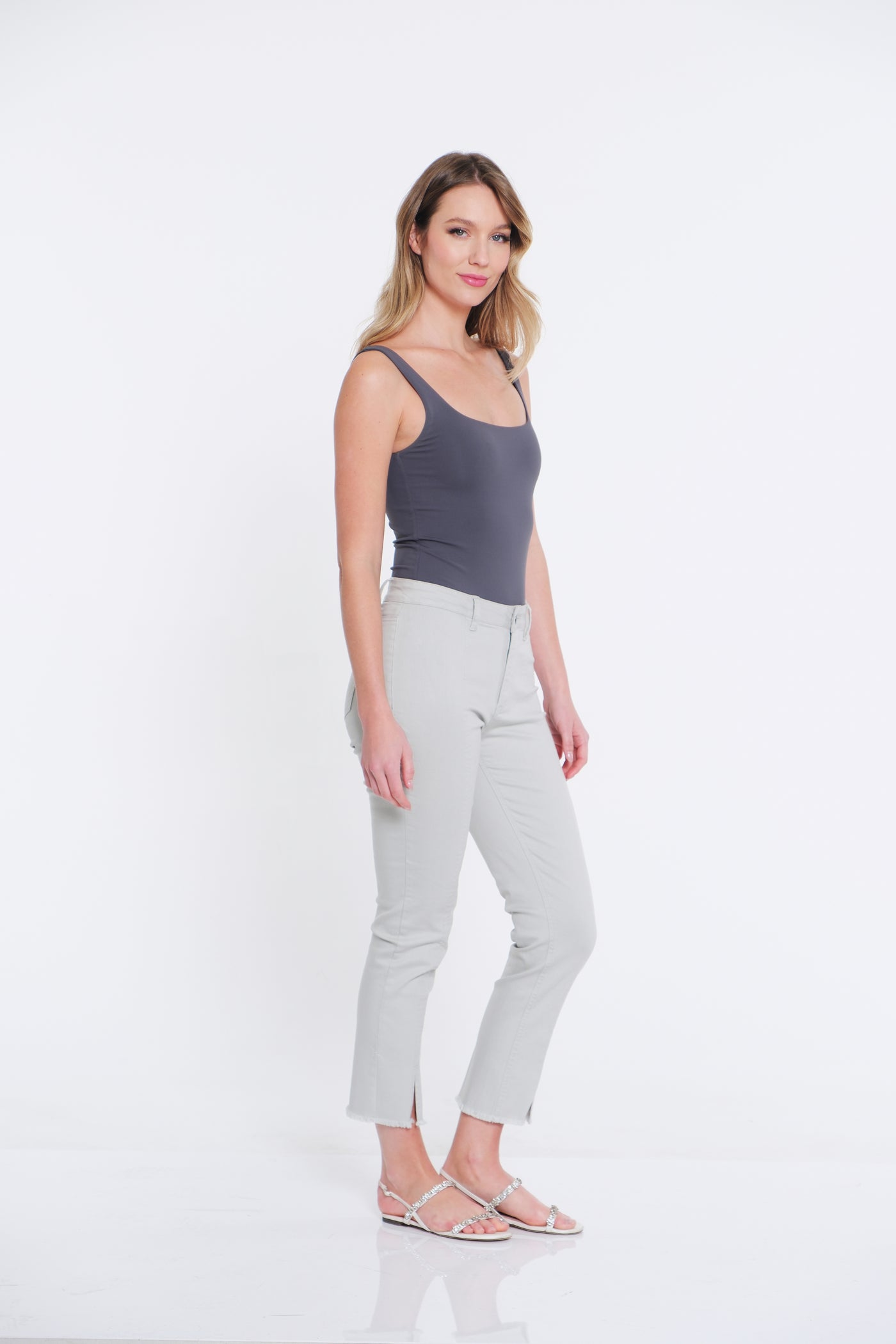 Center Seamed Denim Ankle Jean - Light Grey Denim