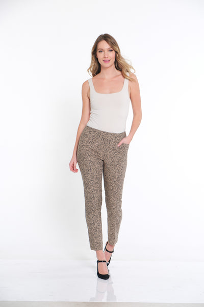 PULL-ON ANKLE PANT with REAL FRONT & BACK POCKETS - Leaf Print