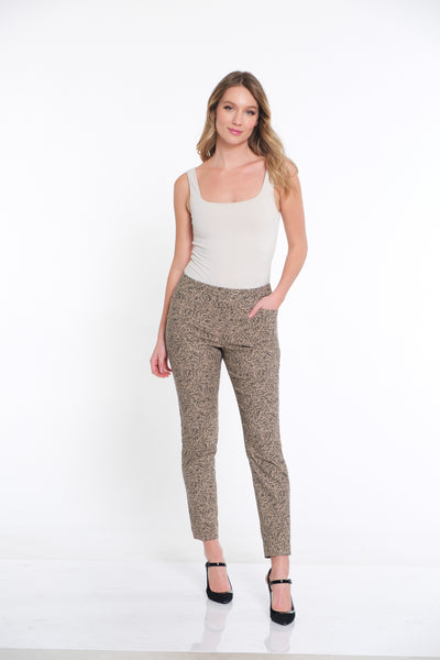 PULL-ON ANKLE PANT with REAL FRONT & BACK POCKETS - Leaf Print