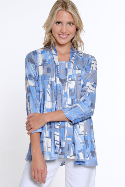 Drapey Open Front Jacket - Abstract Multi