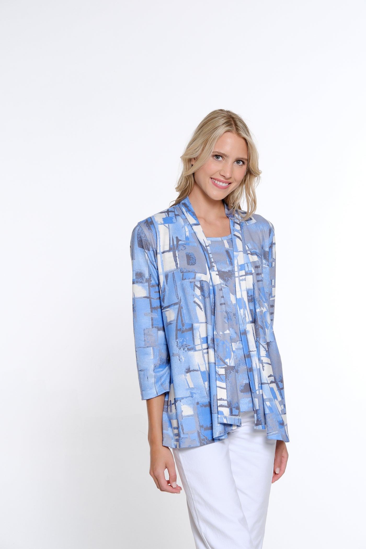 Drapey Open Front Jacket - Abstract Multi