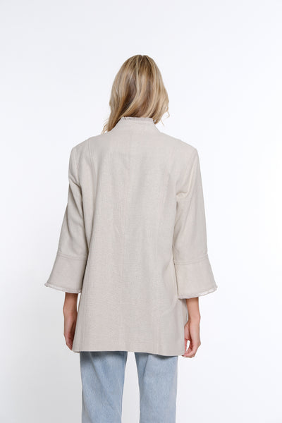 Flounce Sleeve Linen Blend Jacket - Flax