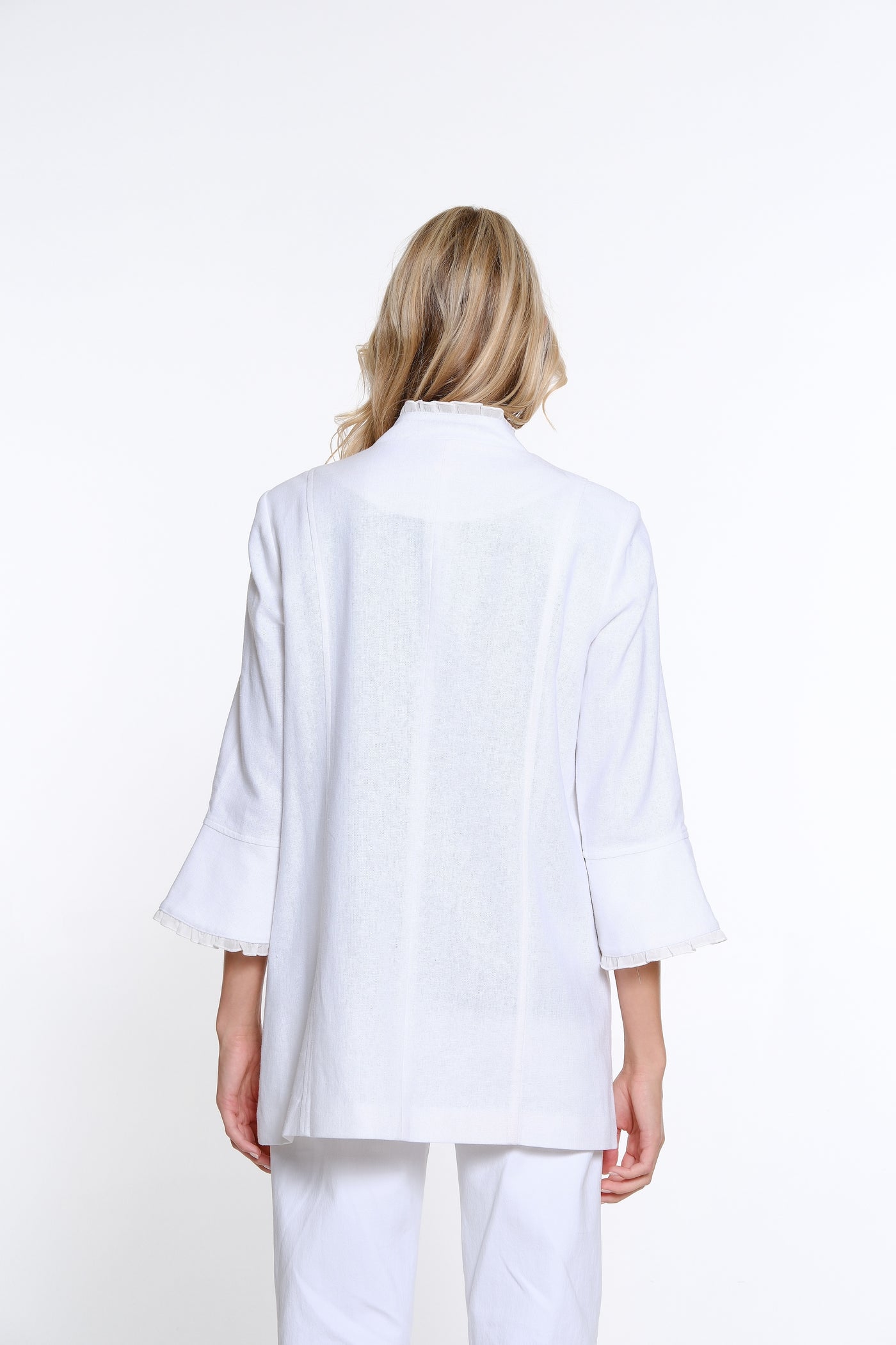 Flounce Sleeve Linen Blend Jacket - White