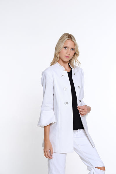 Flounce Sleeve Linen Blend Jacket - White