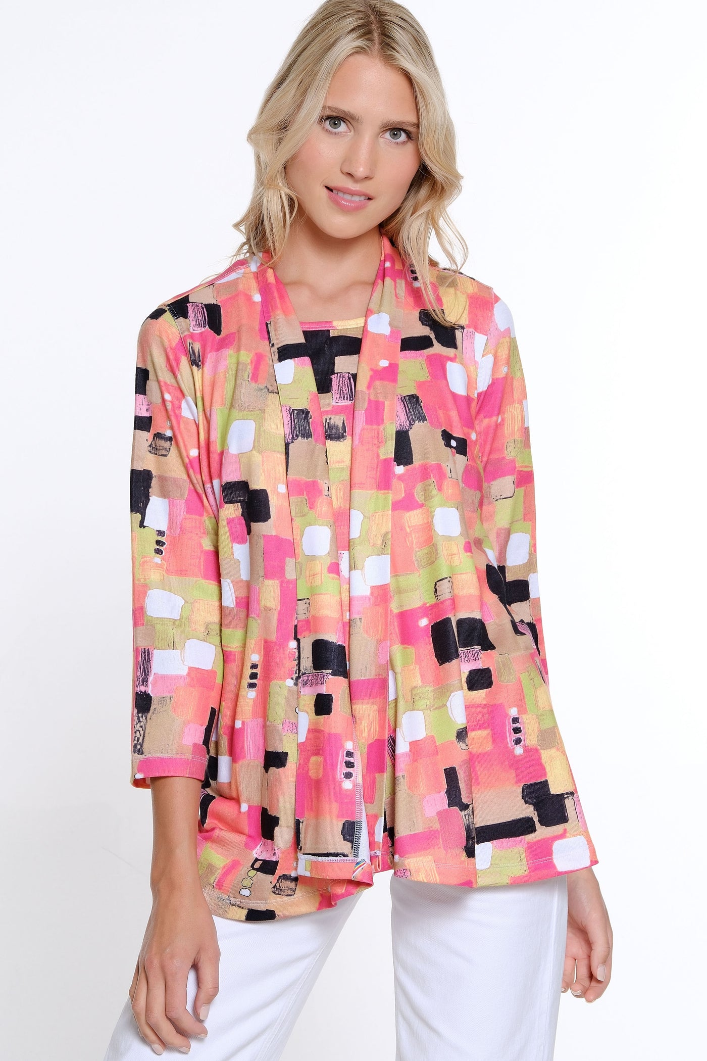 Print Knit Jacket and Matching Tank Set - Women's - Square Multi