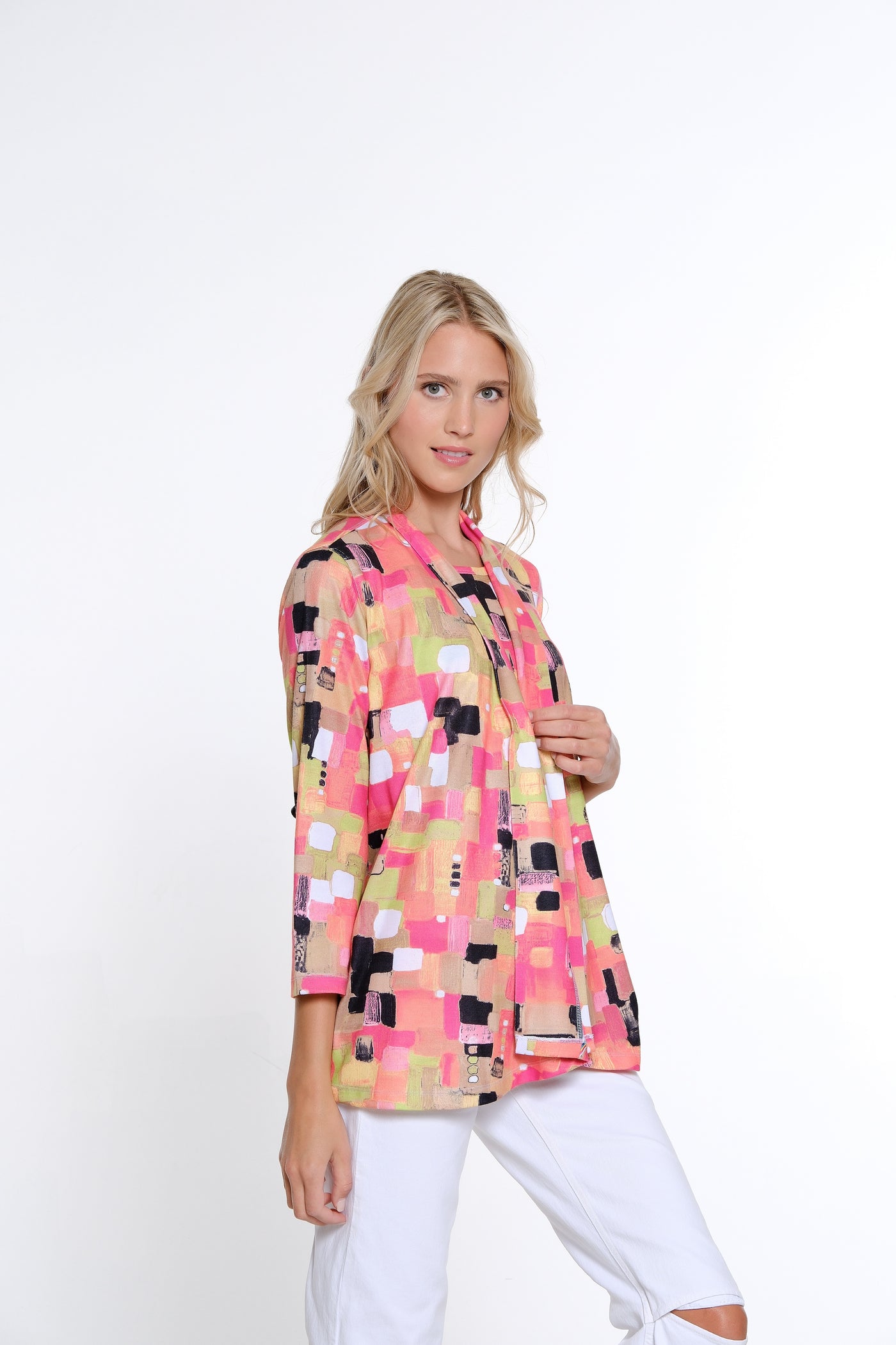 Print Knit Jacket and Matching Tank Set - Women's - Square Multi