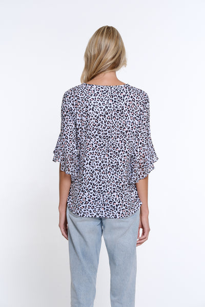 Flounce Sleeve Print Top - Skin Multi