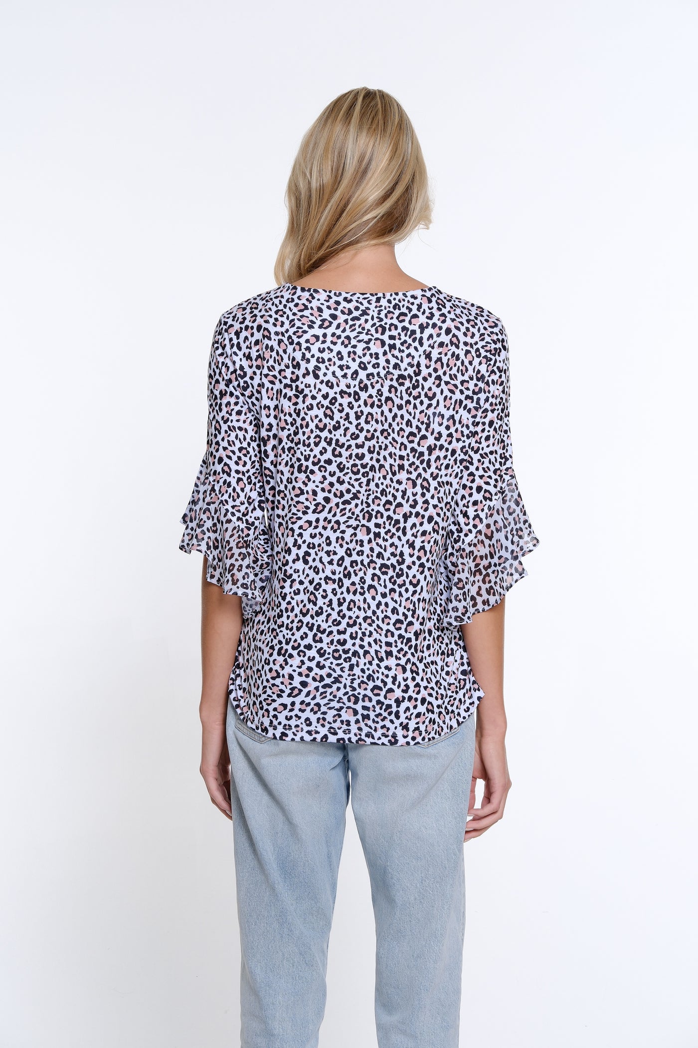 Flounce Sleeve Print Top - Women's - Skin Multi