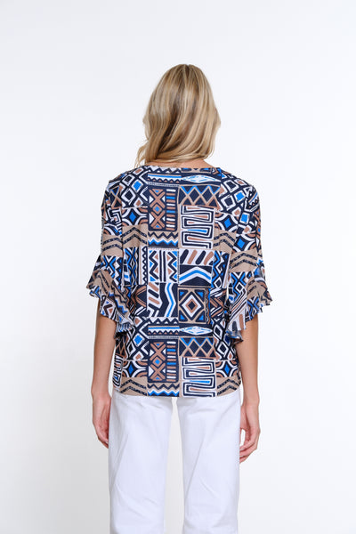 Flounce Sleeve Print Top - Patch Multi