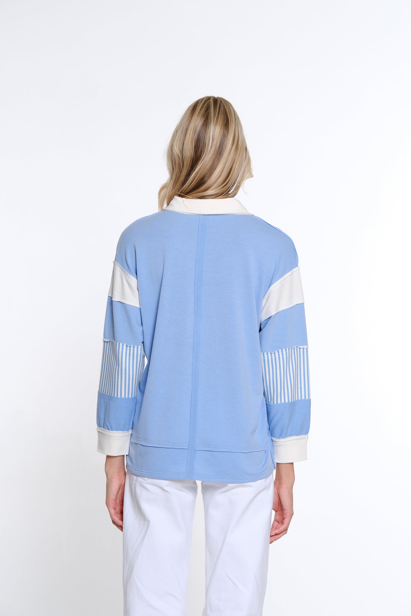 Y-Neck Terry Knit Top - Cornflower