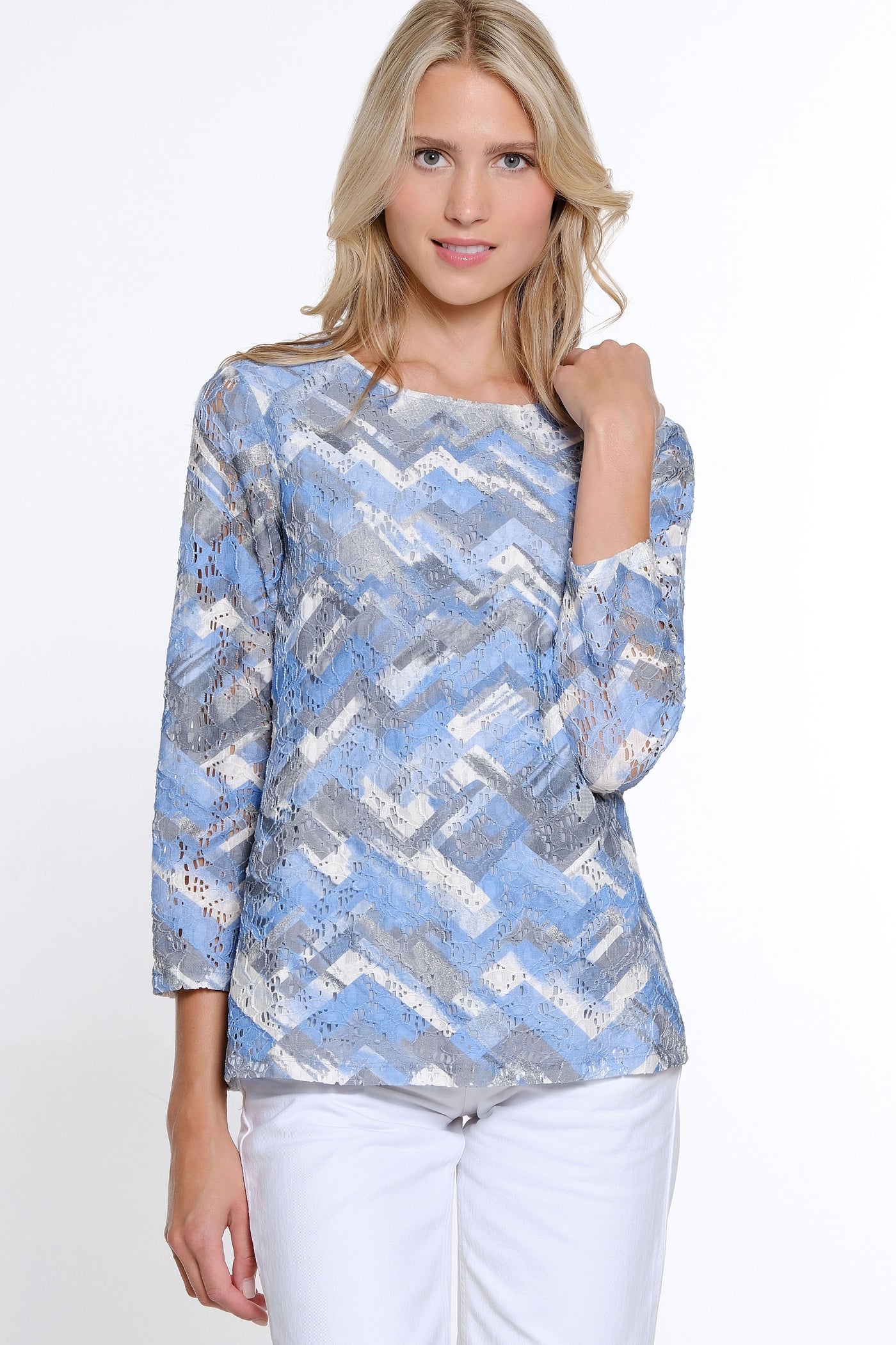 Print Lace Knit Top - Petite - Multi