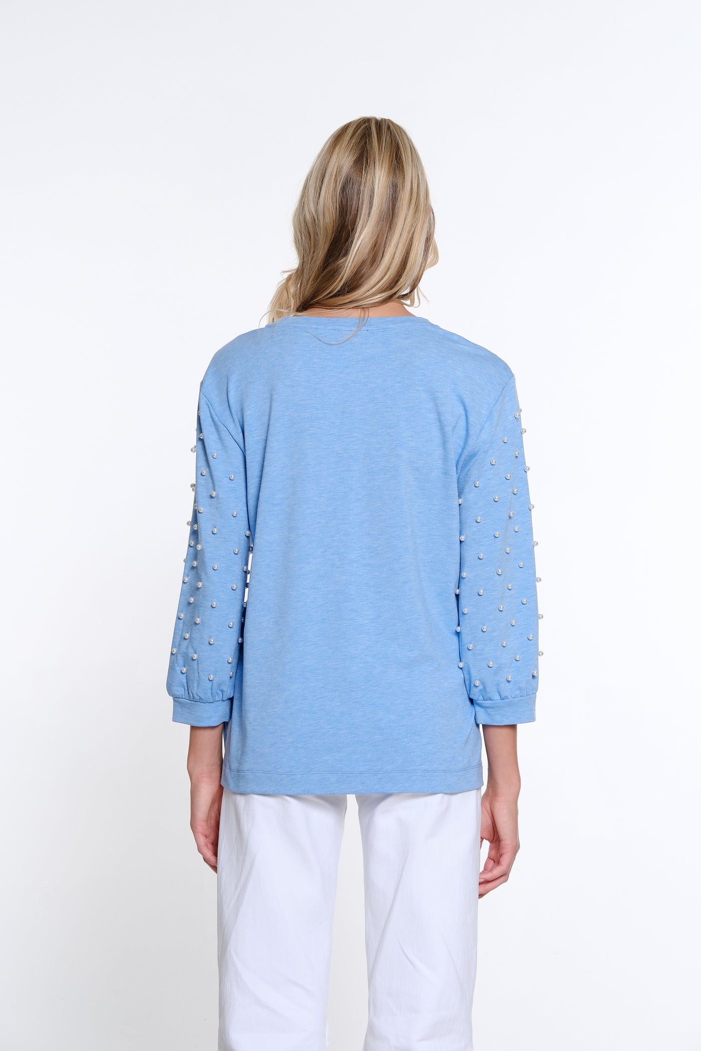 Pearl Embellished Terry Knit Top - Cornflower