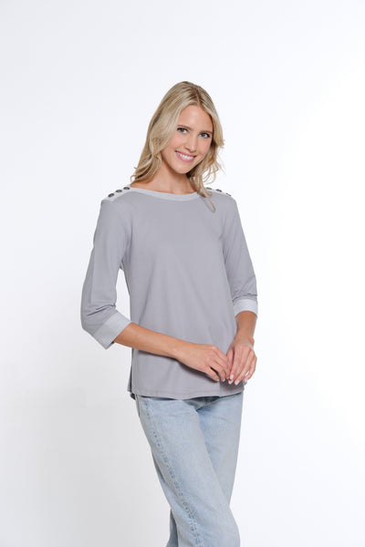 Boat Neck Knit Top - Sky Grey