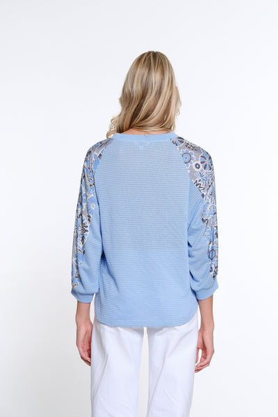 Print Raglan Knit Top - Cornflower