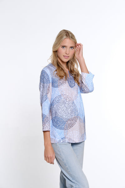 Print Notch Neck Slub Knit Top - Women's - Multi