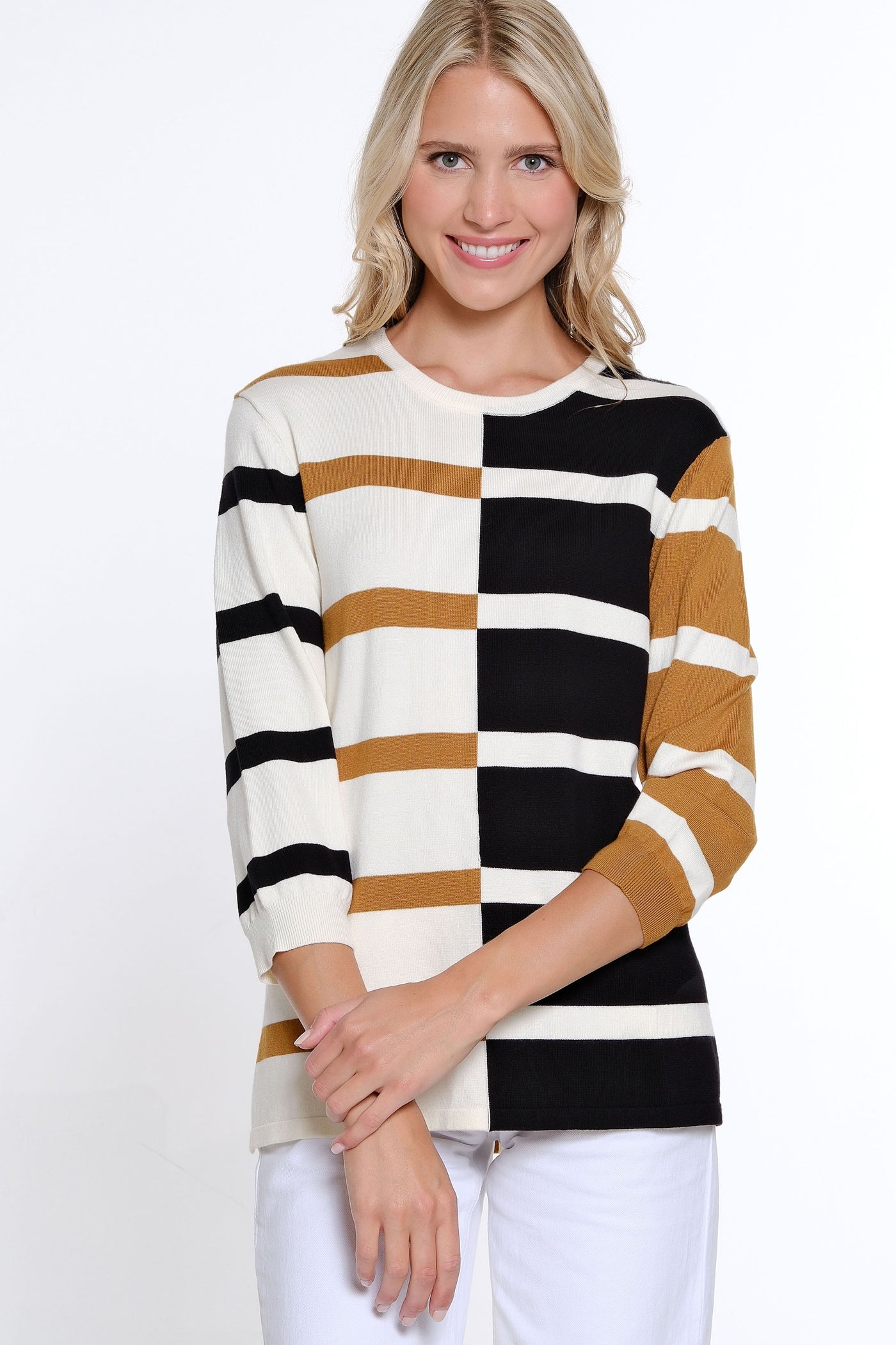 Jewel Neck Striped Sweater - Multi