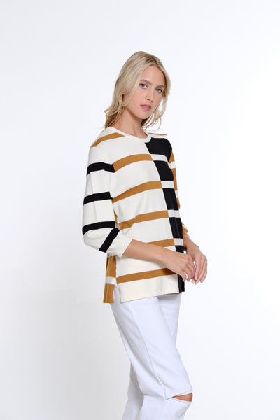 Jewel Neck Striped Sweater - Multi