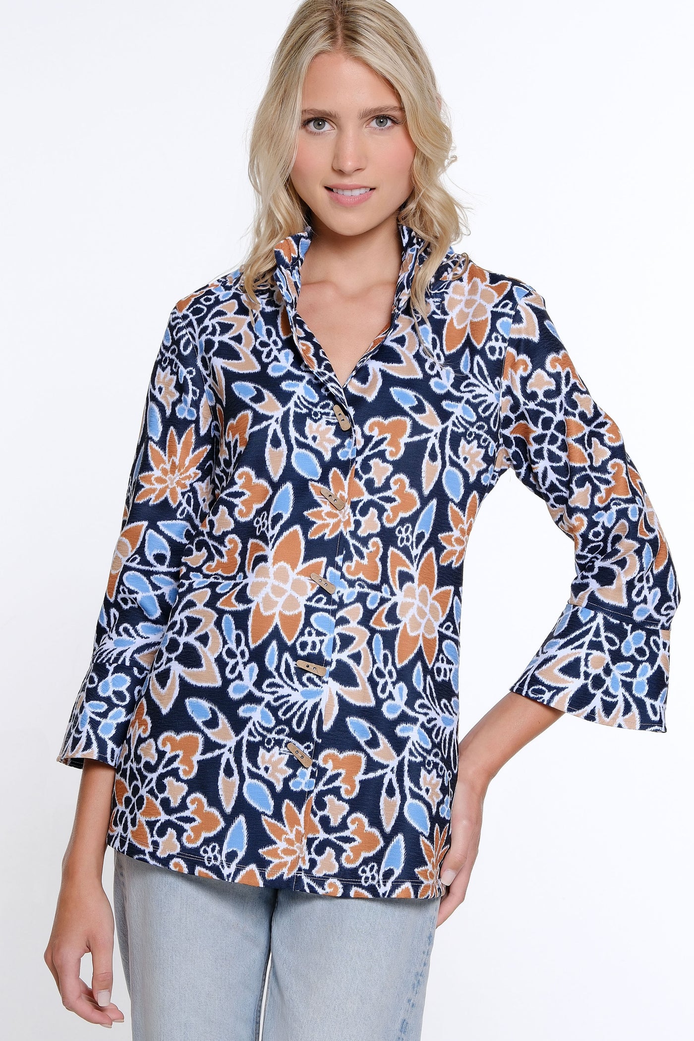 Floral Print Flounce Sleeve Jacket - Petite - Multi