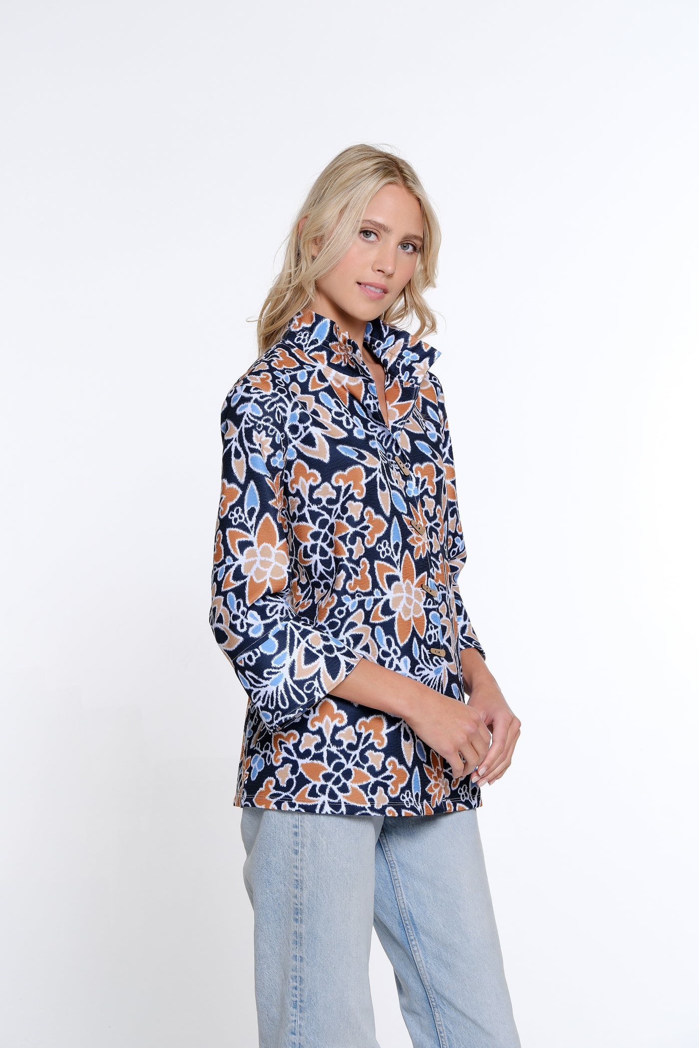 Floral Print Flounce Sleeve Jacket - Petite - Multi