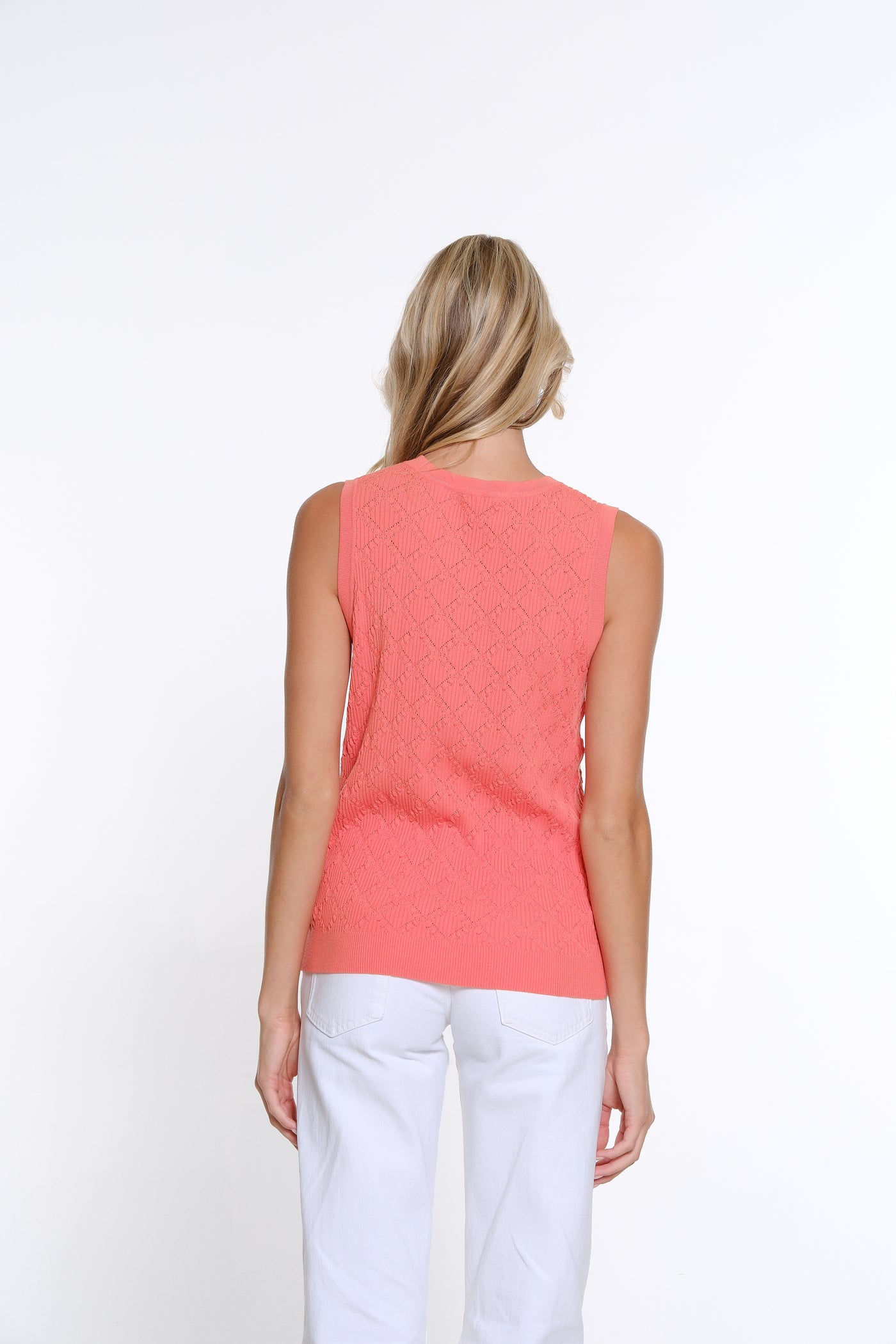 Diamond Pattern Ribbed Knit Tank - Coral