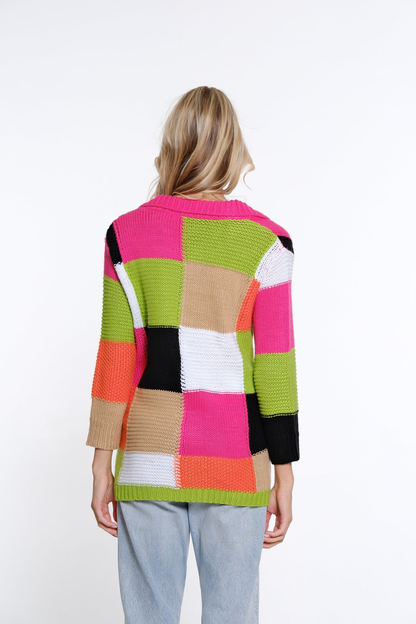 Puff Sleeve Patchwork Cardigan - Multi