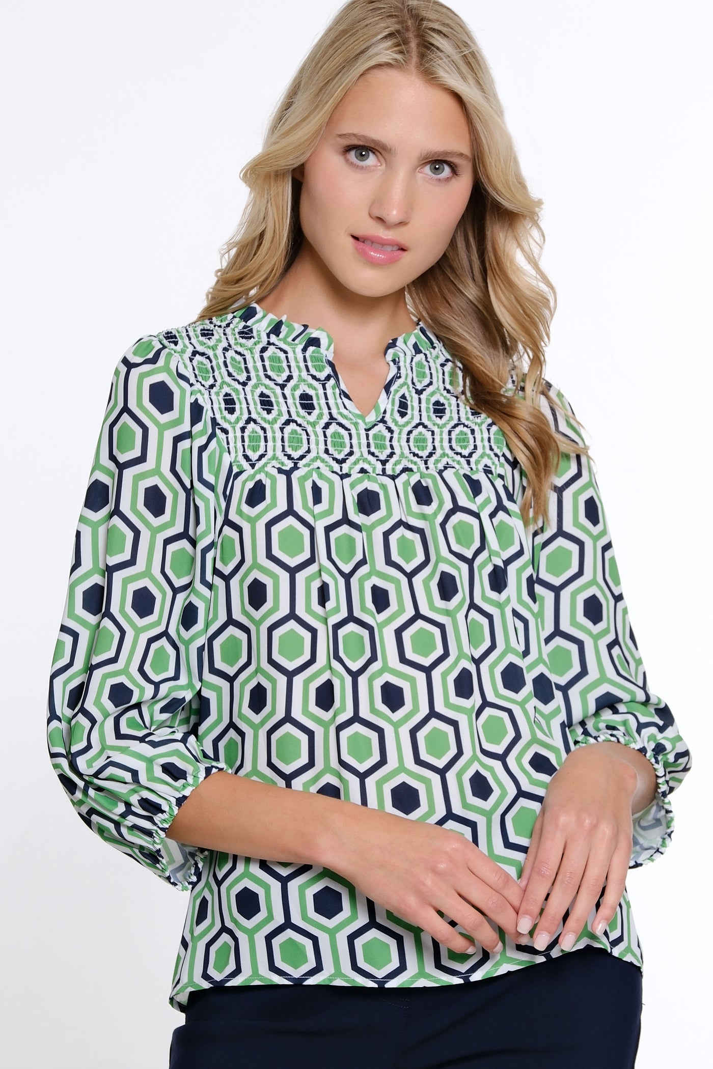 Ruffle Neck Print Top - Multi