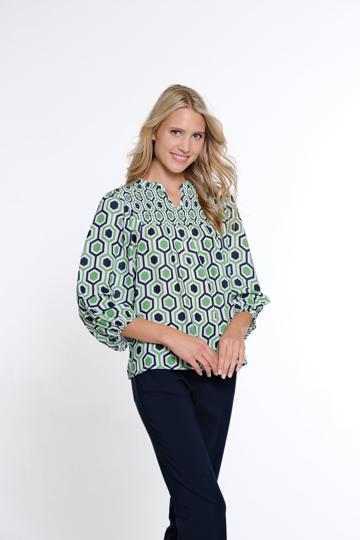 Ruffle Neck Print Top - Multi