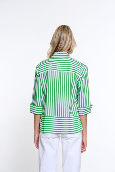 Wire Collar Striped Shirt - Classic Green