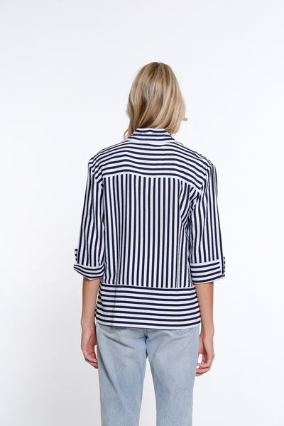 Wire Collar Striped Shirt - Women's - Midnight