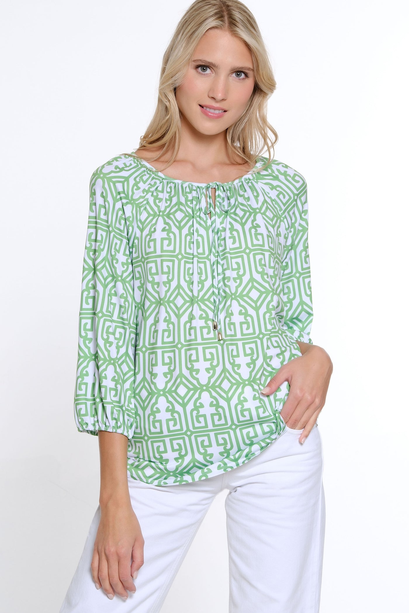 Raglan Sleeve Peasant Top - Classic Green