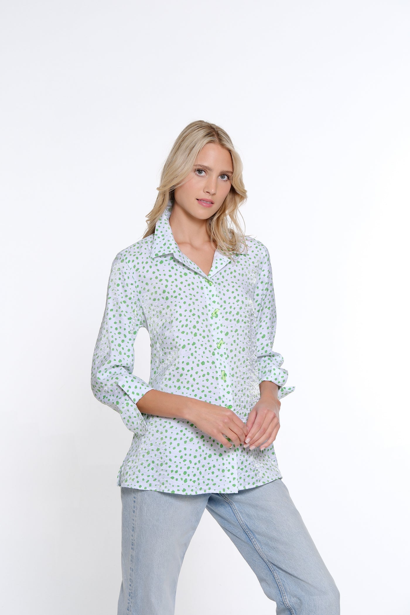 Print Shimmer Shirt - Petite - Classic Green