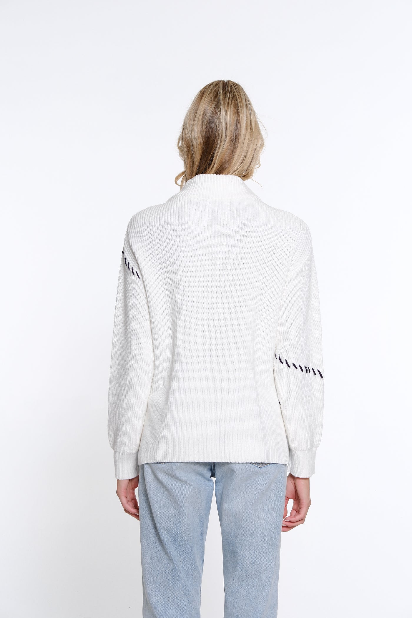 Contrast Stitch Polo Sweater - White