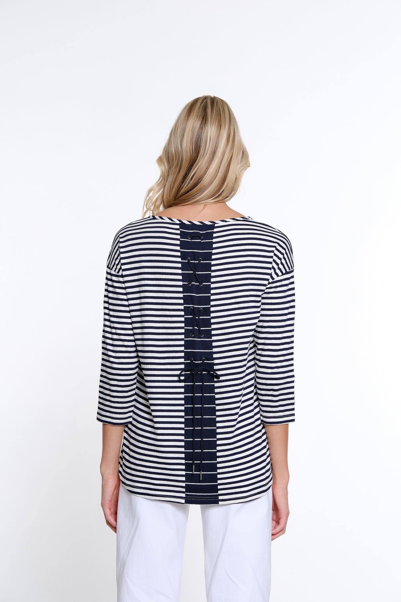 Lace-Up Back Striped Top - Midnight