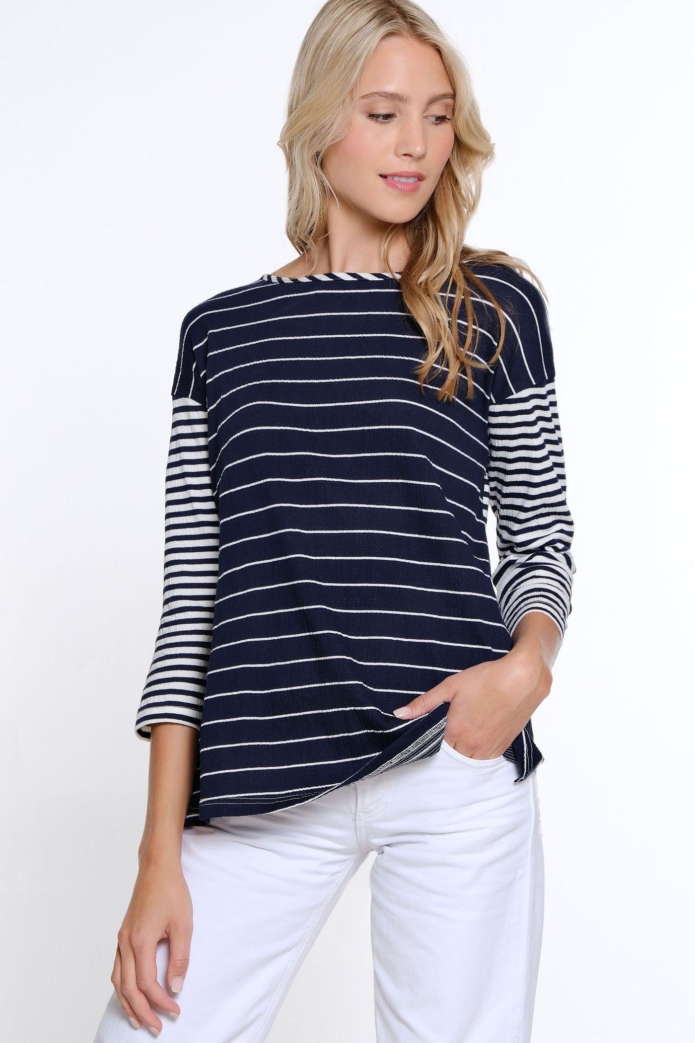 Lace-Up Back Striped Top - Midnight